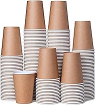 MATICAN Disposable Coffee Cups, 200-Pack 8-oz Bulk Paper Cups for Hot or Cold Drinks, Kraft Brown Cu