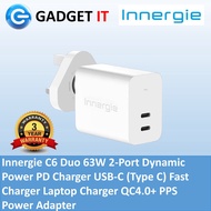 Innergie C6 Duo 63W 2-Port Dynamic Power PD Charger USB-C (Type C) Fast Charger Laptop Charger QC4.0