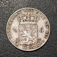 Koin Perak 916 - 1/2 Gulden Willem III Tahun 1863 (Detail)