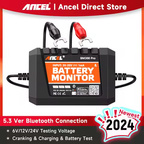 ANCEL BM300 Pro Battery Tester 6V 12V 24V Battery Monitor - Bluetooth for Car SOH SOC Battery Health