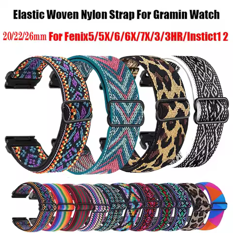 20 22 26mm Elastic Woven Nylon Strap For Garmin Fenix 7X 7S Pro Instinct 2 S 2X TacTix 7 Descent G1 