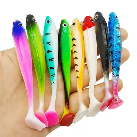 5pcs 8cm/3.15in Artificial Colorful Fishing Lures, 4.5g/0.16oz T-Tail Soft Lure, Fishing Accessories