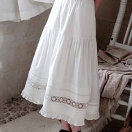 雲朵白色 2色 鳥之詩 花朵蕾絲花邊抽皺半身裙 高腰鬆緊夏日裙子