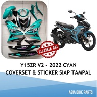 Yamaha Original Y15ZR V2 Body Cover with Graphic / Coverset siap tampal Stripe 2022 Cyan Hijau Petro