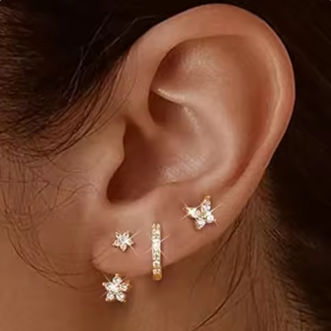 3PCS Double Flower Tragus Stud Earring Set For Women Butterfly Cartilage Hoop Earring Crystal Helix 