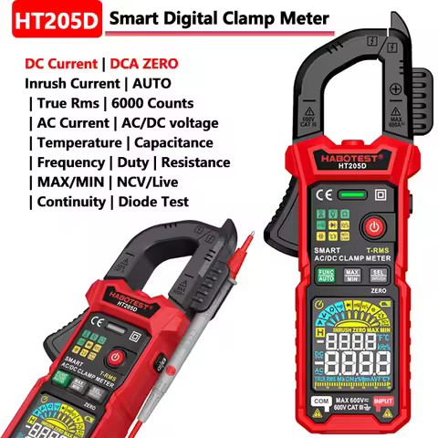 HT205D Digital Clamp Meter Auto Range True RMS Smart Multimeter 600A DC AC Current Voltmeter NCV Inr