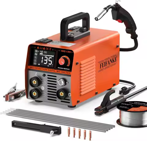 135A 3-in-1 Portable Welder: Flux Core, Lift TIG, Stick with IGBT Tech & LED Display for DIY Project