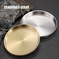 「 Party Store 」 304 Stainless Steel Plate Disc Commercial Golden Flat-bottomed Tray Thickened Cold Skin Sausage Powder Plate Steaming Plate Dish