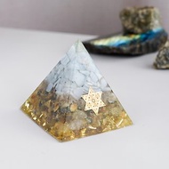預訂【藍玉髓、金髮晶】奧根水晶能量金字塔Orgonite 6x6 cm