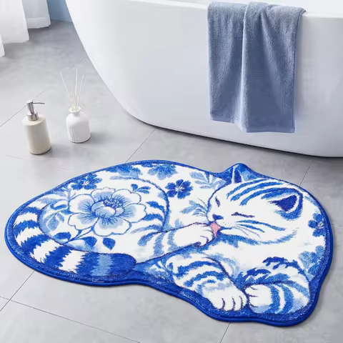 VIKAMA Cute Cat Bathroom Rug Soft Fuzzy Bathtub Mat for Bedroom, Living Room Floor Covering Gift for