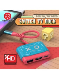 TOPWOLF攜行型Switch/Swith OLED 電視底座具備HDMI、USB 3.0和USB C充電口，支援4K、1080P和720P視頻輸出，以及USB HUB