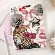 1 Ốp lưng bảo vệ máy tính bảng họa tiết da báo, nơ anh đào, họa tiết đèn thủy tinh, tương thích với