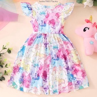 2023 New Dress for Girl Kids Children Clothing Dinosaur Butterfly Printed Color Splicing O-Neck Prin