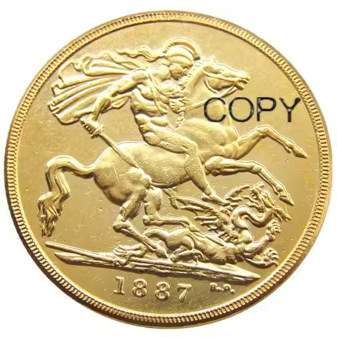 1887 Queen Victoria Gold Double Sovereign 2 Pounds Gold Plated Copy Coin