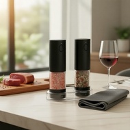 USB Rechargeable Wireless Spice Grinder Set, LED Light, Adjustable Grind, Salt & Pepper, Premium Kit