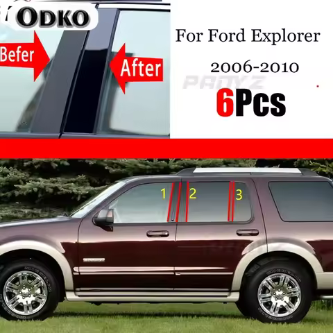 6PCS Black Car Door Window Column BC Pillar Post Trim PC Material Sticker Fit For Ford Explorer 2006