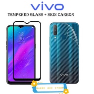 2In1 Tempered Glass Vivo Y12, Y15, Y17 Skin Carbon Anti-Scratch 360 Rear Screen Sticker