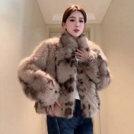 BIN-Xx Studio "Amber Sand Brown" Fashion Ladies Autumn Winter Environmentally Friendly Grass Fur Coa