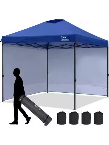 10x10 Pop Up Canopy Tent with 2 Sidewalls, Beach Tent - Easy Outdoor Sun Shade for Events, Parties, 