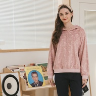 [CUMAR] Romantic Embroidered Hooded Long-Sleeved Top Pink Rice