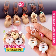 《 𝗖𝗛𝗔𝗥𝗠 𝗖𝗔𝗥𝗥𝗬 》 Cute Cartoon Donut Capybara Keychain Bag Decoration Pendant Rantai Kunci 钥匙扣 NWD