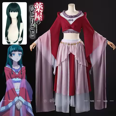 The Apothecary Diaries Maomao Cosplay Costume Wig Red Dance Dress Earrings Flower Hairpin For Women 