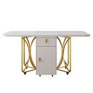 23New Year Stone Plate Foldable Dining Table Movable Foldable Storage Square Table French Cream Style UVKR