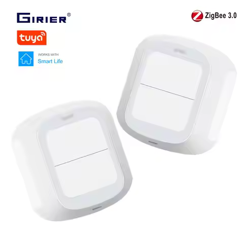 GIRIER Tuya ZigBee/WiFi Scene Switch 2 Gang Wireless Push Button Panel works with Tuya Series Device