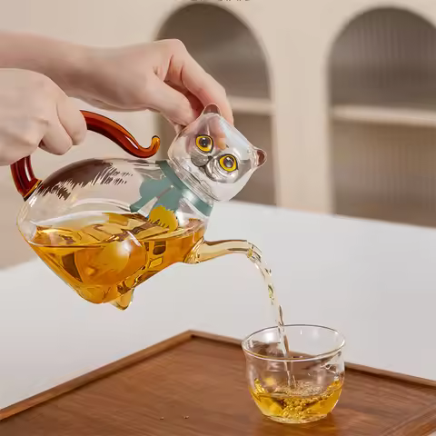 Cat Glass Tea Pot Cartoon tovetop Safe Tea Kettle Lucky Cat Home Decor Teapot Housewarming Birthday 