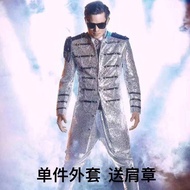 男士演出服舞台亮片礼服立领中长款风衣夜店歌手主持DJ表演外套Men's costume stage sequins dress stand collar mid-lengthosdd999.myosd