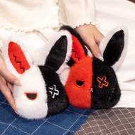 Rabbit Plush Keychain Black White Variant Red Black Variant Stitched X Cheek Zigzag Ear Design