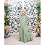 Gamis Anak Inara Ceruty Baby Doll Kombinasi Brokat | Inara Dress Kids Free Pasmina | Baju Muslim Ana