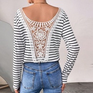 เสื้อยืด ลายทาง แต่งลูกไม้