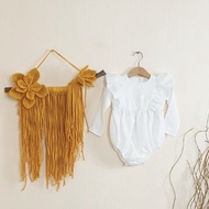 女嬰荷葉邊麻緊身衣褲，波西米亞風女嬰緊身衣褲，女嬰連身衣