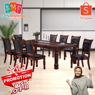 CT102NV CC3388 1+8 Seater Solid Wood Dining Table With Italy Leather Chair Set Kayu / Dining Table /