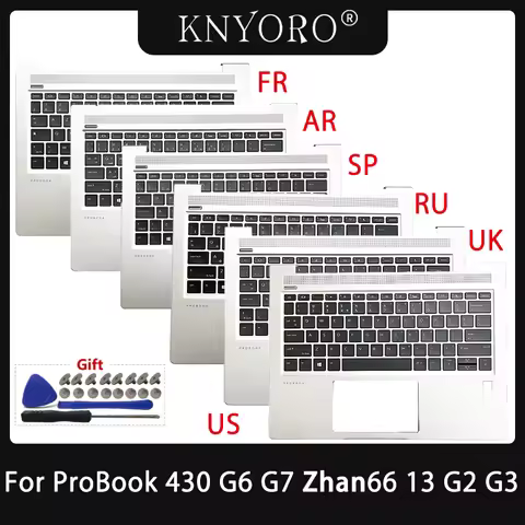 New Original US Russian Spain Keyboard For HP Probook 430 G6 430 G7 ZHAN 66 13 G2 Laptop Palmrest Ke