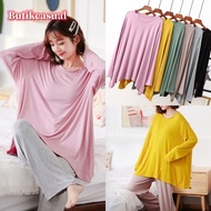 women modal cotton plain tshirt round neck long sleeve plus size loose tshirts 2024 spring summer fa