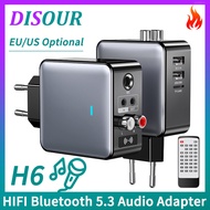 DISOUR เครื่องรับสัญญาณเสียง5.3บลูทูธของแท้,ตัวส่งสัญญาณ3.5Mm Aux/r L Rca/u-Disk/tf/ 6.5 Micrphone คาราโอเกะ EQ เอฟเฟกต์เสียง HIFI Lossless ตัวรับสัญญาณ WiFi ดนตรีสเตอริโอพร้อม USB ชาร์จ5V2.1A สำหรับลำโพง PC ทีวีปลั๊กเครื่องขยายเสียง EU/US