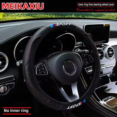 The new PU leather SPORT carbon fiber car rimless steering wheel cover is suitable for 37-38cm car a