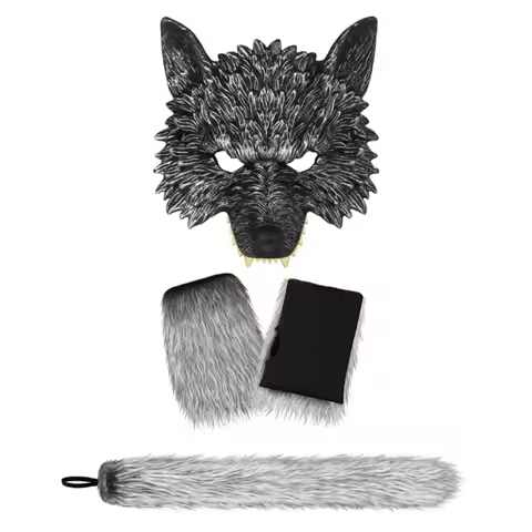 2/3Pcs Wolf Costume Set Wolf Tail Wolf Mask Gloves Set Halloween Christmas Fancy Party Costume Toys 