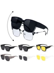 1入女士男士偏光遮蔽眼鏡，時尚方形包圍式鏡片，適合開車騎車，能夠覆蓋佩戴眼鏡上，提供紫外線保護的太陽眼鏡