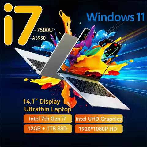 2025 New Portable Notebook Windows 11 Pro 14.1 inch Gaming Computer PC Gamer Intel Core i7 7500U Lap