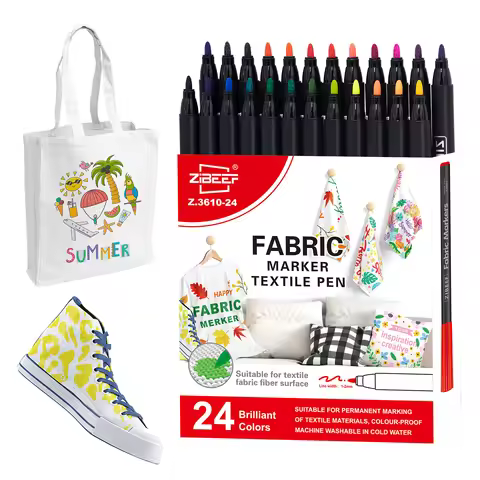 12/24 Colors Fabric Markers Pens Set Permanent Fabric Paint - Fine Point Tip Textile Marker Pen for 
