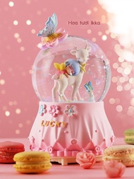 [Real Photo/Video] Checkered Crystal Ball Music Box Rotating Music Box Snow Girl 61th Birthday Gift 