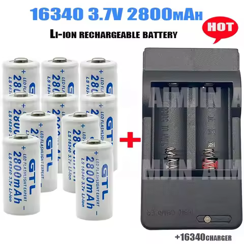 2025 AIMJIN CR123A RCR 123 ICR 16340 2800mAh 3.7V For Safety Camera Rechargeable Battery Lithium Ion