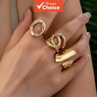 3-Piece Fashionable Trendy Jewelry Set, Personalized Ins Style Geometric Ring Ensemble 3 Set Cincin 