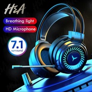 Headphone Gaming USB Virtual Surround 7.1 RGB with Mic Mikrofon Full Bass Jernih Headset Geming Mura