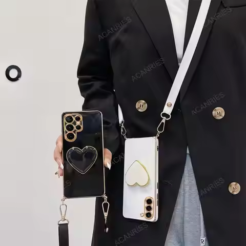 S 23 22 21 Plating Love Heart Holder Crossbody Lanyard Case For Samsung Galaxy S23 S22 S21 Plus Ultr