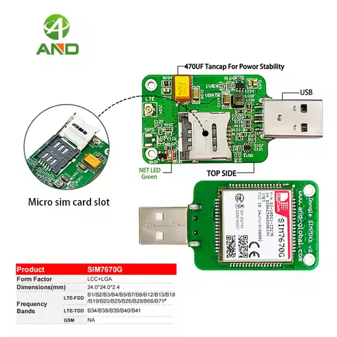 Dongle USB SIM7670G LTE Cat1 module Global with 4G FPC antenna