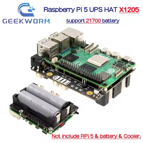 Geekworm X1205 21700 5V UPS & Power Management Board Compatible with 2 cell 21700 batteries for Rasp